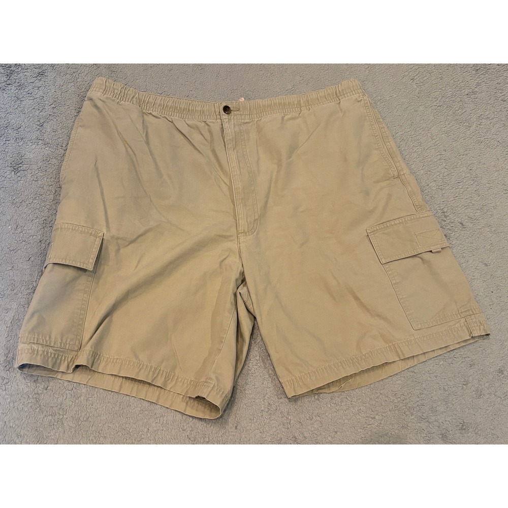 Haggar Mens Cargo Shorts 40 Khaki Tan Elastic Waist 100% Cotton Utility Casual